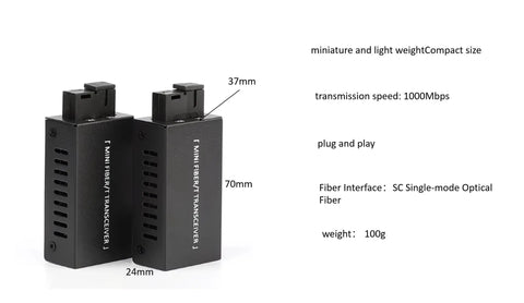 No Sweat Invisible Optical Fiber Cable Bundle With Two Rj45 To Fiber Media Converters for 1000Mbps speed, compact design.