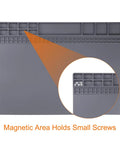 Anti Static Foldable Non Slip Premium Flexible Silicone Soldering Mat 15 Point 8 By 11 Point 8 Inches featuring a magnetic area for holding small screws.