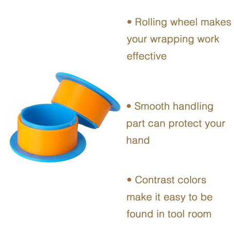 Two Pack Stretch Film Dispensers Hand Saver for 3 Inch Core Blue, plastic wrap hand saver shown with 3-inch core