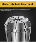 Close-up of ER11 spring collet showcasing martensite heat treatment for CNC engraving and milling projects.