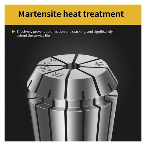 Close-up of ER11 spring collet showcasing martensite heat treatment for CNC engraving and milling projects.