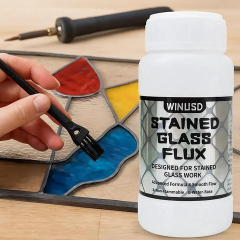 8oz Water Based Solder Flux For Stained Glass Soldering And Electronics Repair, with brush and stained glass