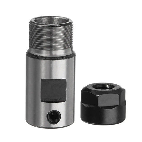 Pro 8-PC ER11 Collet Chuck Set With Quick Self Release Tool Holder For CNC Milling Drilling Boring And Sculpture Tasks Fits 1-7mm End Mills, showcasing a silver collet chuck and black nut.