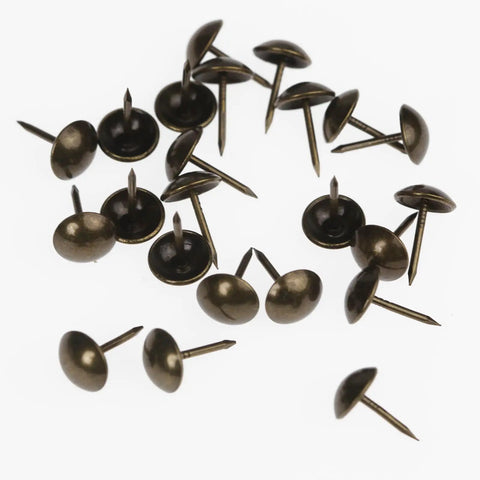 Top Shelf Upholstery Tacks And Furniture Pins For Decorative Fabric Fastening 100 Pack in antique bronze color shown.