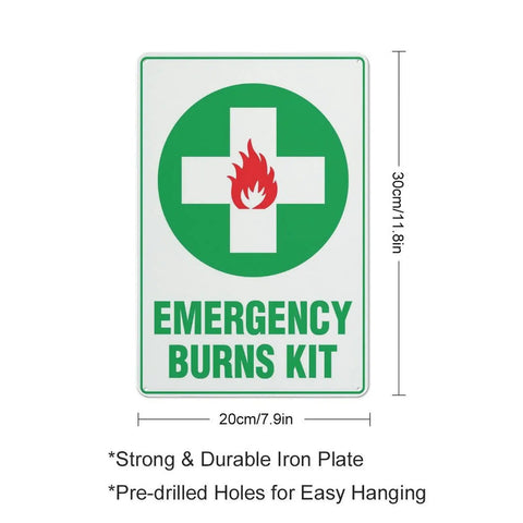Burn Injury Emergency First Aid Sign Aluminum Safety Plate 8x12 Inches For Factory Workshop And Public Venue with green cross