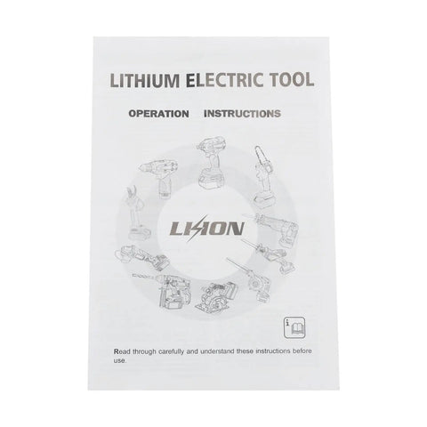 Lithium electric tool operation instructions manual with illustrations of various electric tools and safety guidelines.