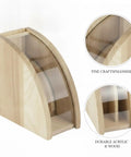 Slick Acrylic Coffee Filter Holder For Pour Over Station Straight Up Countertop Organizer Flat Paper Dispenser showing wood and acrylic design.