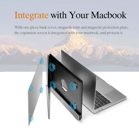 Dual Screen Portable Monitor For Laptop USB Extender showing magnetic mount for 14.2 Inch MacBook Pro