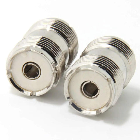 2 Pack SO-239 To Female PL-259 UHF Coax Barrel Adapter Connector For CB Ham Radio Antennas And SWR Meters, close-up view