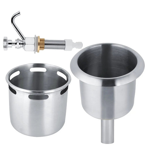 Stainless Steel Brass Dipper Well Faucet for Coffee Shop Sinks with chrome-plated faucet, ideal for utensil sanitation and quick rinse.