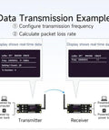 Illustration showing data transmission example with LoRa 2.4G Offline OLED SX1281 Test Board With SPI Wireless RF Module.