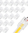 Easy Solderless LED Strip To Wire Connectors Kit, 20 waterproof transparent adapters for 2 pin strip lights, 8 mm, durable PC material
