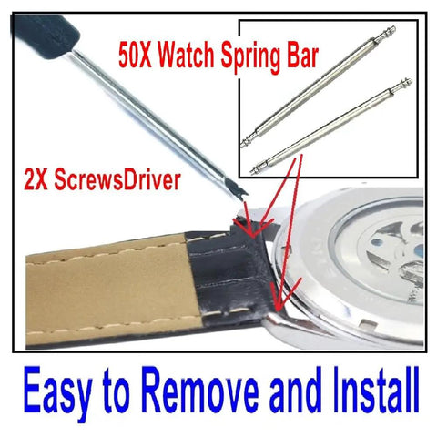 50Pcs 18mm Watch Spring Bars Replacement Kit With 1.5mm Diameter Stainless Steel Pins Double Flanged Ends Includes Watch Band Remover Tool For Easy Strap Swaps Durable 18mm Width Fits Most 18mm Bands