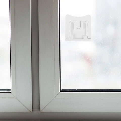 Two Pack Kid Safe Proof Cabinet Locks For Kitchen And Home Safety Plastic Drawer Latches installed on a window