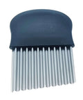 Crinkle cutter with black handle and stainless steel blade; front view for potatoes and vegetables.