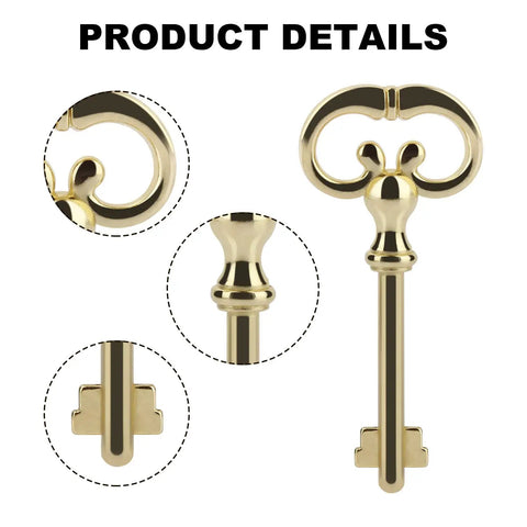 Top Shelf Roll Top Desk Lock Key Pair Hella Sturdy Brass Plated Antique Skeleton Master Key Zn Alloy detailed design close-up.