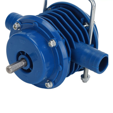 Kickass Self Priming Drill Pump For Fast Water Transfer Fits 350 Watt Electric Drills Built Tough With Durable Abs And Stainless Steel close-up view.