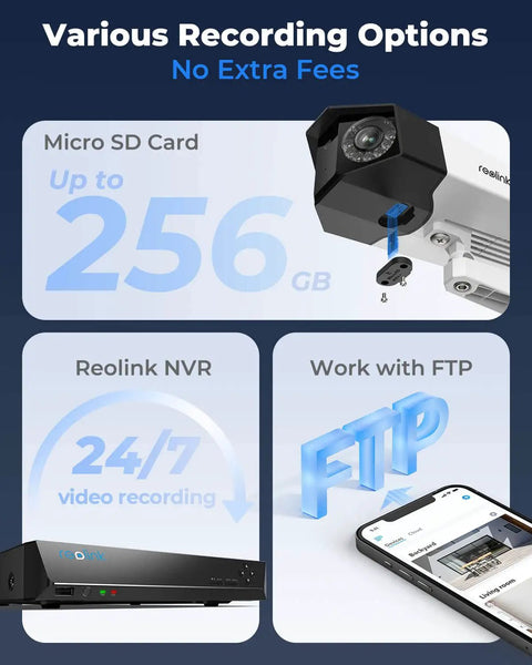 Various recording options for Outdoor Home PoE Security Camera System For Your Yard And Driveway With Dual Lens 150 Degree Field