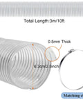 Heavy Duty Dust Collection Hose 2.5 Inch By 10 Ft Flexible Clear PVC Fume Hose With Stainless Steel Wire Coil And Clamp displayed