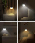 6 Pack Motion Sensor Lights Indoor Battery Operated Wireless Stick On Night Lamps illuminating various rooms in the dark