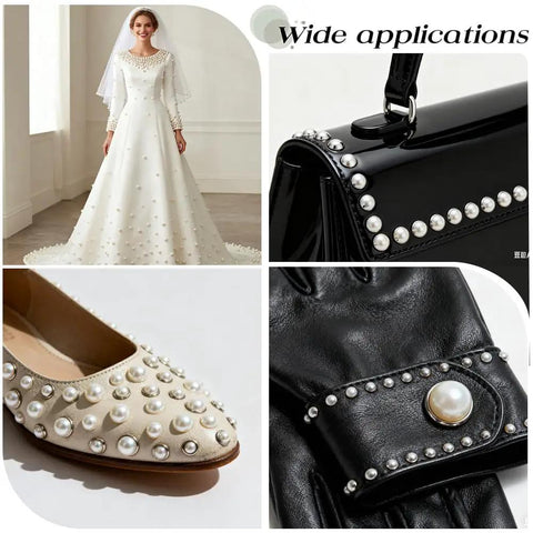 Hella Sturdy 100 Piece Brass Dome Studs Kit Featuring Easy Install Nailhead Screw Back Design For Heavy Duty Leather Repair Belts Motorcycle Boots Denim Jackets And Custom Garment Craft That Looks Totally Fresh, shown on wedding dress, shoes, bag, gloves.