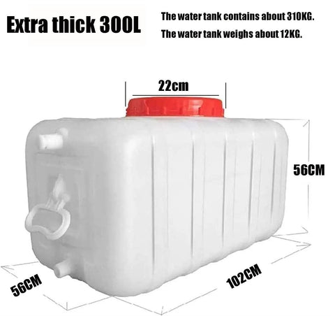 Heavy Duty Food Grade Water Storage Tank And Portable Emergency Water Container Built Tough For Prepping And Ready For Top Shelf Coverage When Local Stores Run Dry, 300L size, white with red lid.