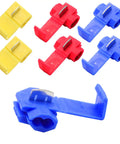 150 Pcs Solderless Quick Splice Wire Connectors Kit For 22 To 10 AWG No Strip Tap Crimp Joiners in red, blue, yellow colors.
