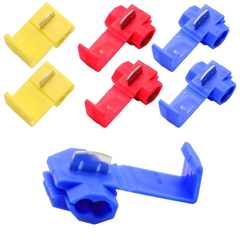 150 Pcs Solderless Quick Splice Wire Connectors Kit For 22 To 10 AWG No Strip Tap Crimp Joiners in red, blue, yellow colors.