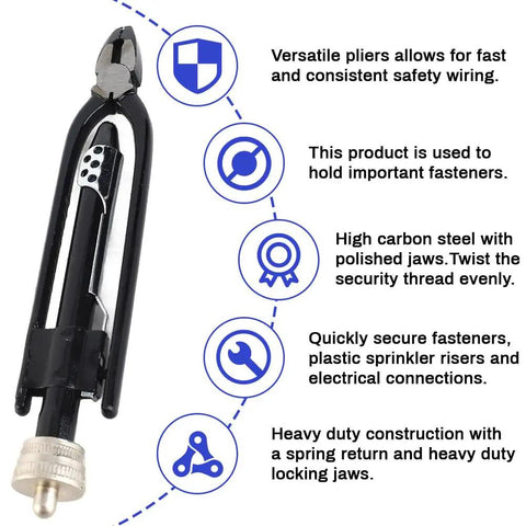 Durable 6-Inch Safety Wire Pliers with High-Carbon Steel Jaws Delivering 10x Torque, shown with features listed