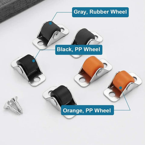 Durable Heavy Hitter 8 Pack Gray Low Profile Mini Caster Wheels With Manganese Brackets for various color options shown.