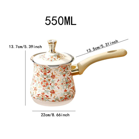 Stainless Steel Turkish Coffee Pot 500ml Stovetop Coffee Maker With Long Heat Resistant Wooden Handle Milk Warmer Pot With Lid