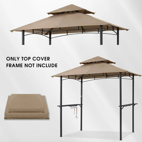 Grill Gazebo Replacement Canopy Top for Model LGG001PSTF Beige Waterproof 100 Percent Polyester Fabric Meets CPAI 84 Fire Retardant Standard Fits Outdoor Grill Shelters shown in use and folded.
