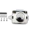 No Sweat Push Button Catch Lock Keyless Drawer Latch Knob For RV Cabinets Boats and Camper Doors with screws and mounting plate.