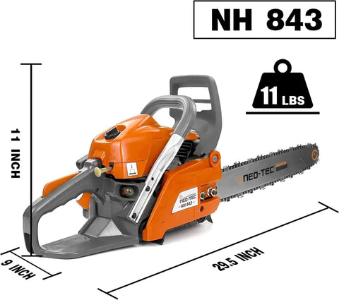 Beast 43cc Gas Chainsaw With 16 Inch Bar And Chain, Lightweight 11 lb Powerhead, Magnesium Crankcase, side view illustration