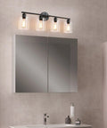4 Light Matte Black Vanity Light Over Mirror With Clear Glass Shades Modern Farmhouse Wall Sconce For Bathroom UL Listed Anti Rust Metal Frame Wet Location Fixture