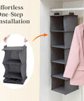 Big Time Heavy Duty Hanging Closet Rack With Five Roomy Compartments For Tees Jeans And Towels Dang Sturdy Beige Build 3 Pack in gray fabric.