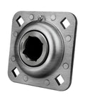Beefed-Up Heavy Duty 1-1/4 Inch Square Bore Disc Harrow Flange Bearing Unit For Farm Gear FD209RK close-up with four bolt holes