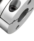 Close-up of a Beefy 12.7mm To 12mm Bore Flexible Diaphragm Motor Shaft Coupling Joint with Clamp Mount, aluminum hubs and stainless discs