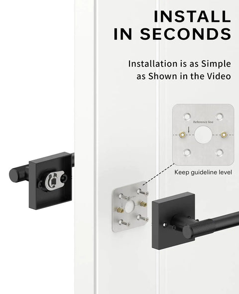 Matte Black 2 Pack Dummy Interior Door Handles With Lever And Deadbolt, Keyed Entry From Outside And Fast Thumb Button Lock Inside, All Keys Alike For A Simple, Secure Home Security Upgrade, installed on white door