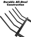 Close-up of 5 tines on Heavy Duty 5 Tine U Shaped Broadfork Garden Tool For Loosening Soil Without Disturbing Structure Durable Steel Construction