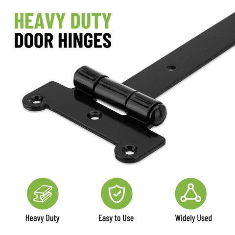 Top Shelf Heavy Duty 24 Inch Gate Hinges 4 Pack, Black Powder Coated Steel Built Hella Tough, Rust Resistant With All Mounting Hardware For A Smooth Swing, close-up of a single hinge.