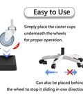 Illustration showing Non Slip Rubber Furniture Caster Cups For Wheels Protect Floors From Scuffs And Scratches Wobble Eliminator.