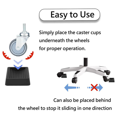 Non Slip Rubber Furniture Caster Cups For Wheels Floor Protection 8 Pack illustration showing installation under chair caster
