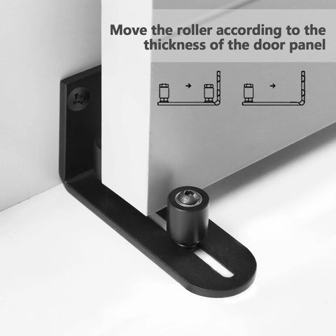 Matte Black Barn Door Floor Guide With Flush Bottom Design, Adjustable Wall Mounted Roller, Rust Resistant Iron, 1 Pack