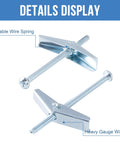 Three Eighths Inch Toggle Bolts Set Of Twelve Heavy Duty Drywall Anchors For Hollow Walls And Ceilings Metal Butterfly Anchors In Zinc Plated Carbon Steel Rust Resistant Easy To Install And Durable, showing details display of durable wire spring and heavy gauge wings.