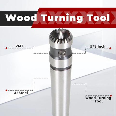 Close-up of wood turning drive center, 2MT shank, 5/8 inch diameter, steel