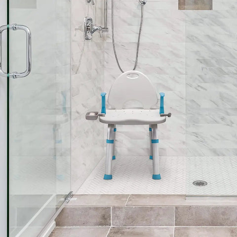 Heavy Duty Shower Chair with Back and Arms for Inside Shower, 450 Pound Weight Capacity, anti rust aluminum frame, in shower
