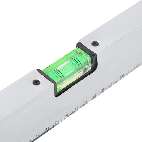 Ycauty Spirit Level Magnetic Measuring Ruler Aluminium Alloy for DIY Projects Home Garden 500mm Silver close-up view of level vial