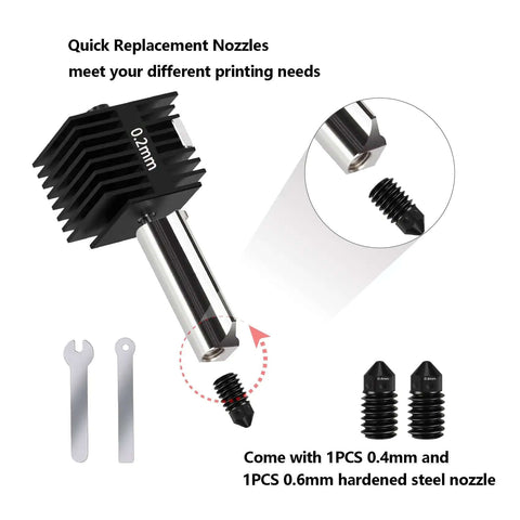 0.2mm hotend nozzle with wrench, dope hotend kit for A1 Mini 3D printer upgrade with hardened steel nozzles and silicone sock.