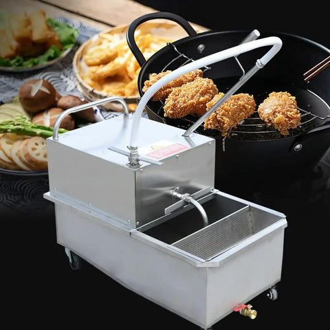 Workhorse 55 Liter Mobile Fryer Oil Filter Cart With Slick 550 Watt Pump, stainless steel build efficiently filters frying oil.